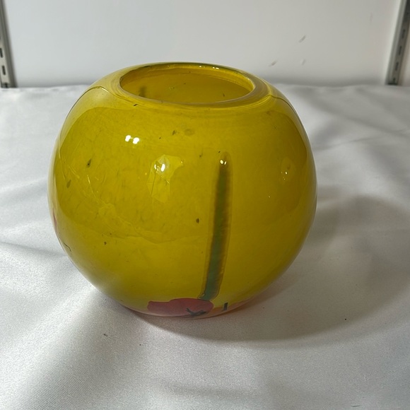 Handmade Blown Glass Bowl Vase Yellow Multi Big - Picture 5 of 8